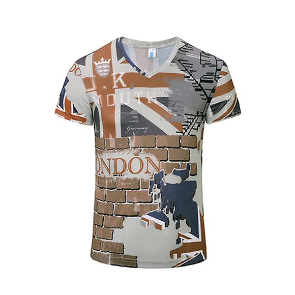 Nouveau t-shirt à manches courtes et à col en V avec imprimé 3D pour hommes - Brun Armée 3XL
