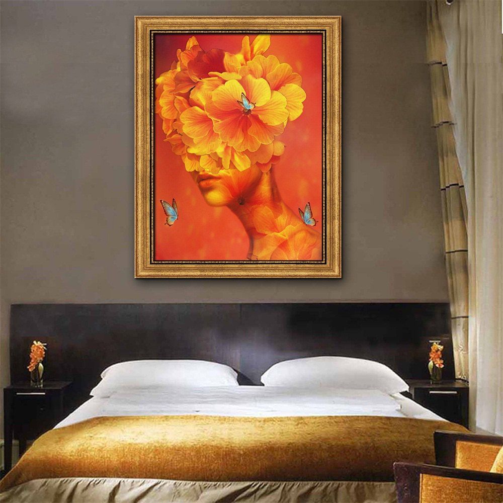 

Special Design Frame Paintings Woman Flower Print, Multi