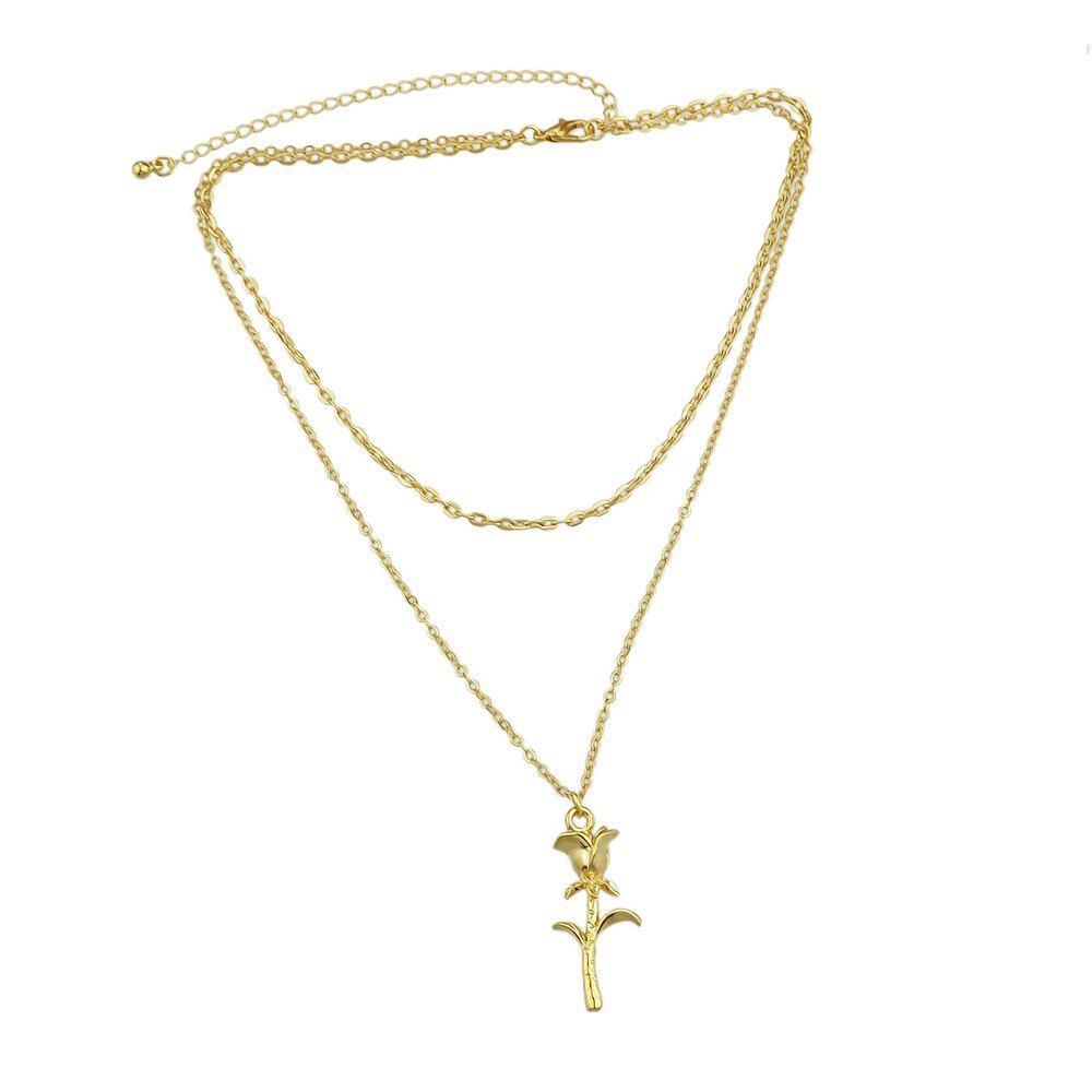 

Gold Silver Color Chain With Flower Pendant Necklace