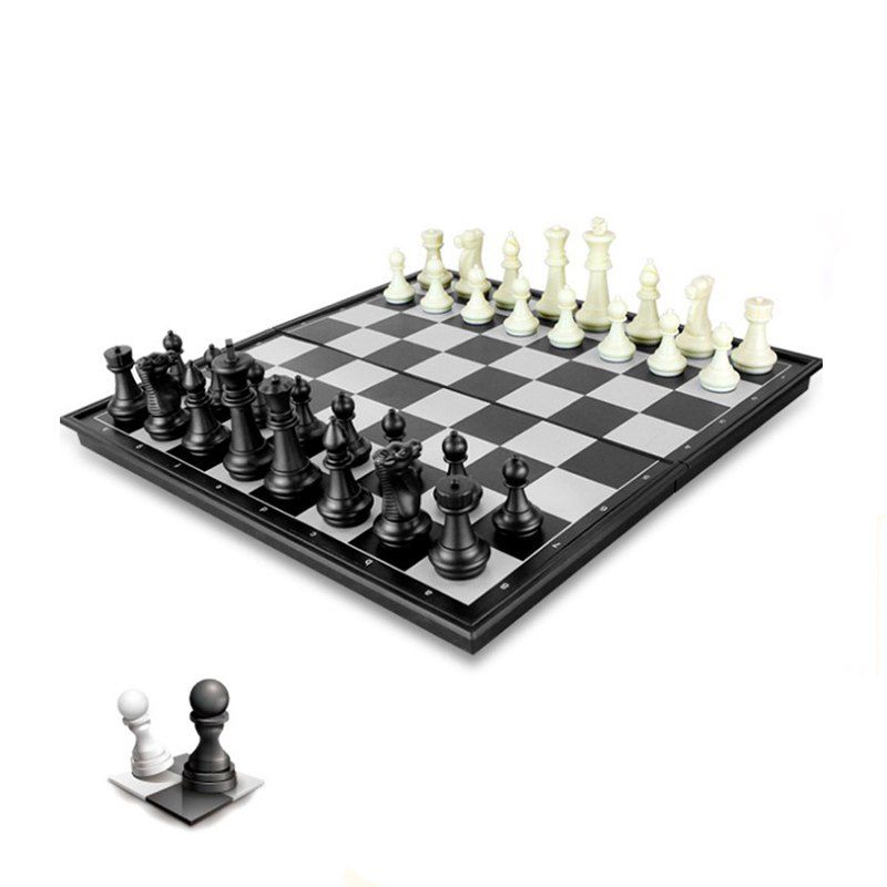 

Contemporary Tournament Magnetic Chess Set with Folding Chess Board Educational Toys, Black