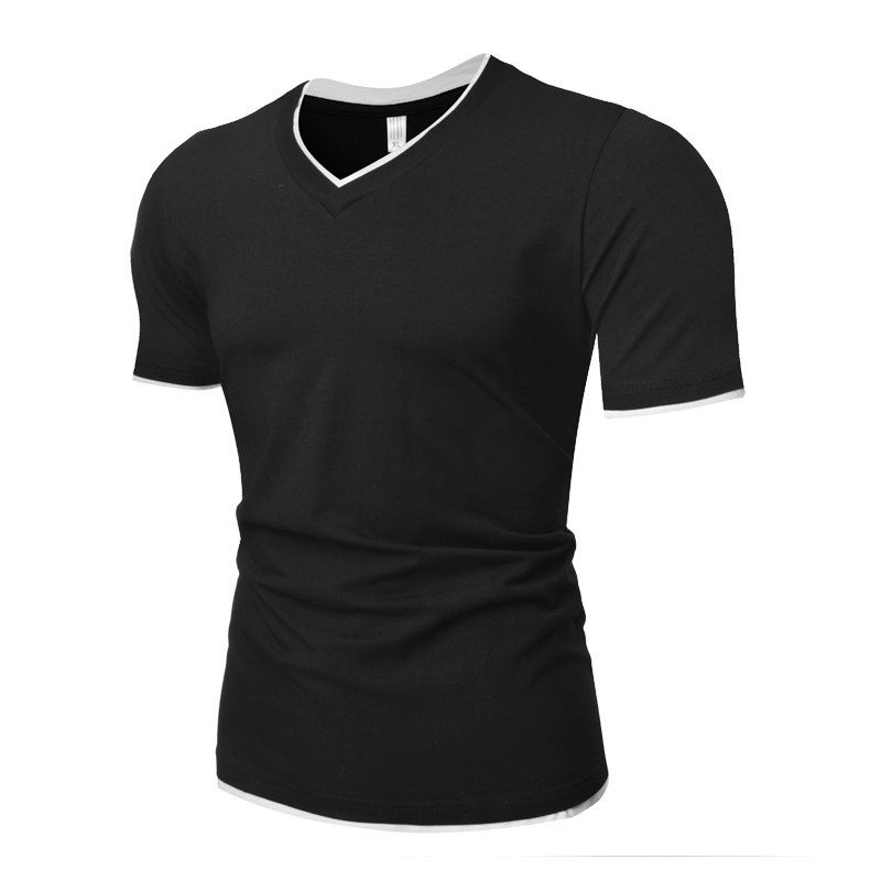 

New Summer V Collar Two Pieces of Pure Color Men's Short Sleeve T-shirts, Black