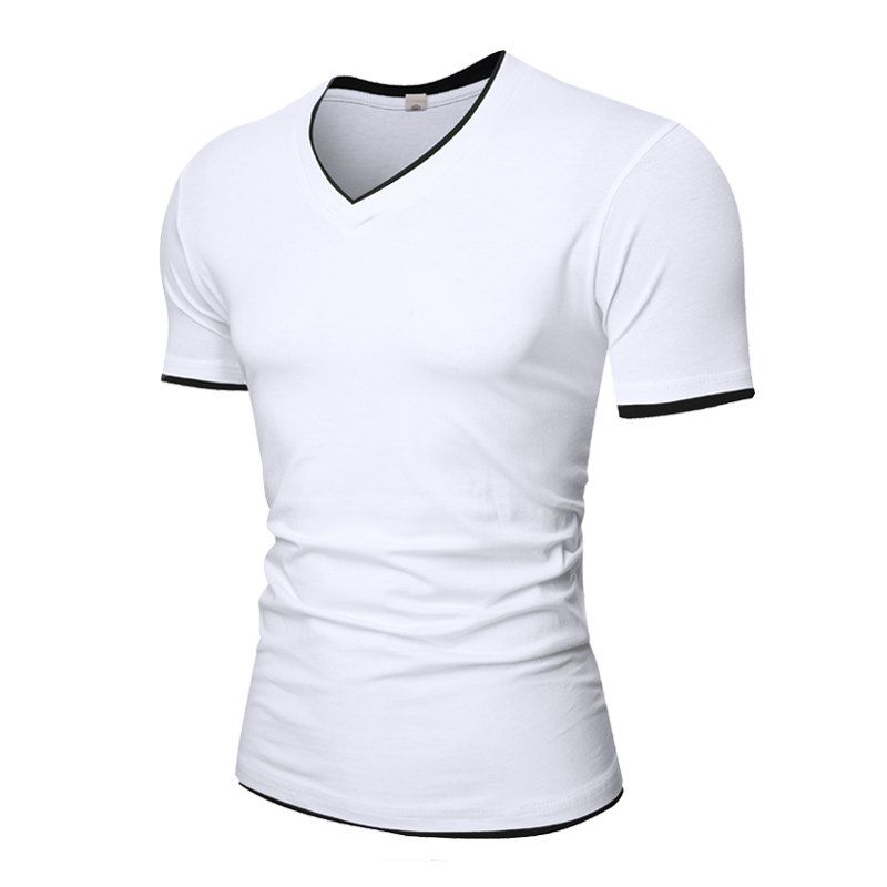 

New Summer V Collar Two Pieces of Pure Color Men's Short Sleeve T-shirts, White