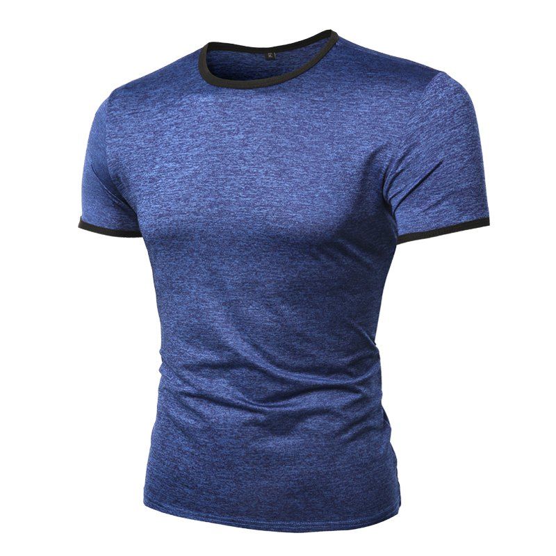 

Summer New Round Collar Repair Pure Color Men's Short Sleeve T-shirts, Blue