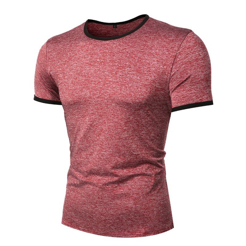 

Summer New Round Collar Repair Pure Color Men's Short Sleeve T-shirts, Red wine