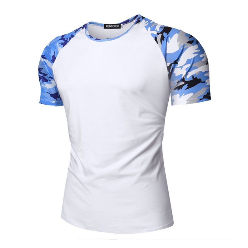 

Summer Flower Camouflage Printing Male Short Sleeve T-shirts, Blue