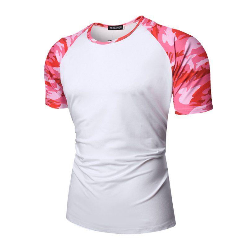 

Summer Flower Camouflage Printing Male Short Sleeve T-shirts, Red