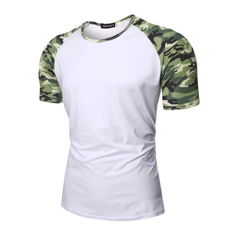 

Summer Flower Camouflage Printing Male Short Sleeve T-shirts, Green