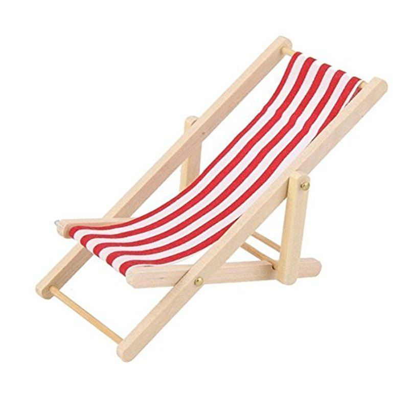 

Mini Furniture Model Finished Stripe Wooden Deck Chair, Multi-a