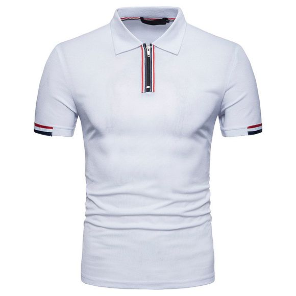 New Summer Zipper Men's Lapel Short Sleeve Shirt - WHITE M