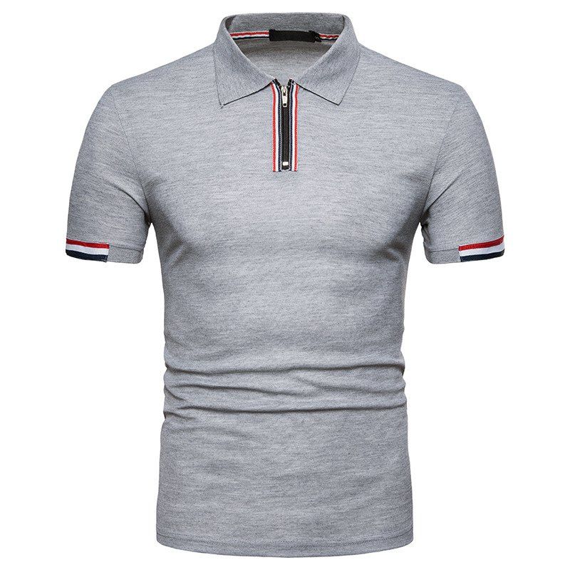 

New Summer Zipper Men's Lapel Short Sleeve Polo Shirt, Light gray