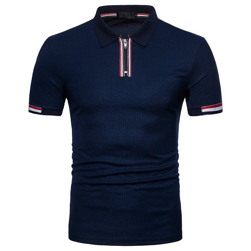 

New Summer Zipper Men's Lapel Short Sleeve Polo Shirt, Deep blue