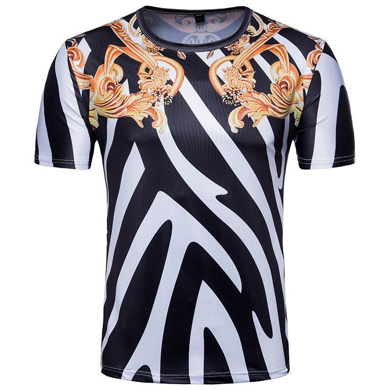 

New Men's Summer Wear Zebra Striped Round Collar Men T-Shirts, Black