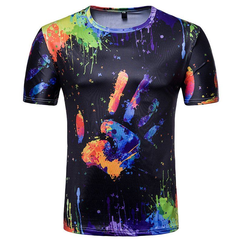 

Summer Wear New Hand Palm Pattern Men's Casual Short Sleeve T-shirt, Black