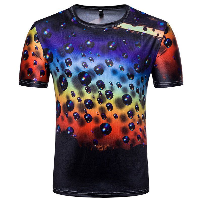 

New Summer Wear 3D Water Drop Pattern Collar Casual Short Sleeve T-Shirt, Black