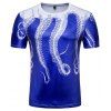 Summer Octopus Prints T-shirt à manches courtes col rond pour hommes - Bleu 2XL