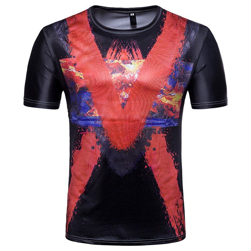 

Summer Wear New Graffiti Ink Jet Printing Men Short Sleeve T-shirt, Black