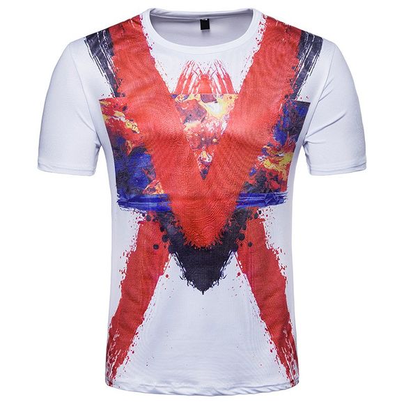 Summer Wear New Graffiti Ink Jet Printing Men Short Sleeve T-shirt - WHITE M