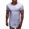2018 New Summer Hommes Fashion Trou Trou Casual Solide Couleur T-shirt à manches courtes - Blanc L
