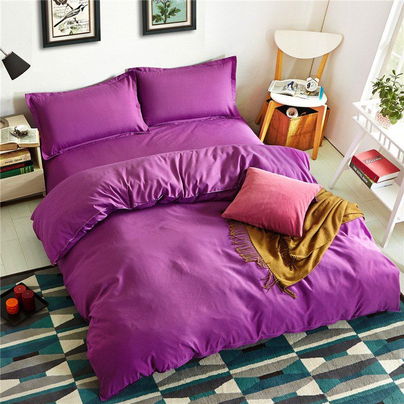 

Simple Pure Color Aloe Cotton Bedding Set 4PCS, Purple