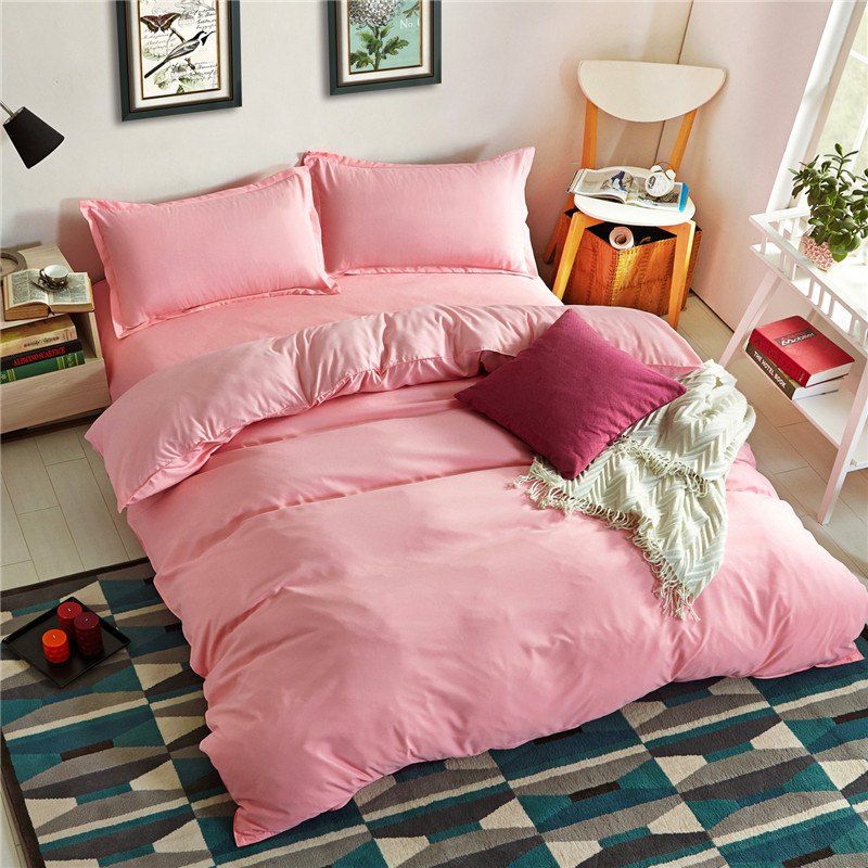 

Simple Pure Color Aloe Cotton Bedding Set 4PCS, Light pink