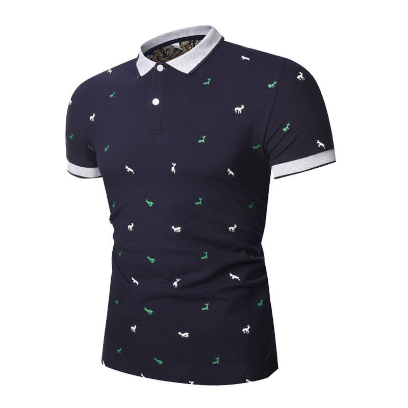 

Fashion Print Summer Lapel Men's Short Sleeve Polo Shirt, Deep blue