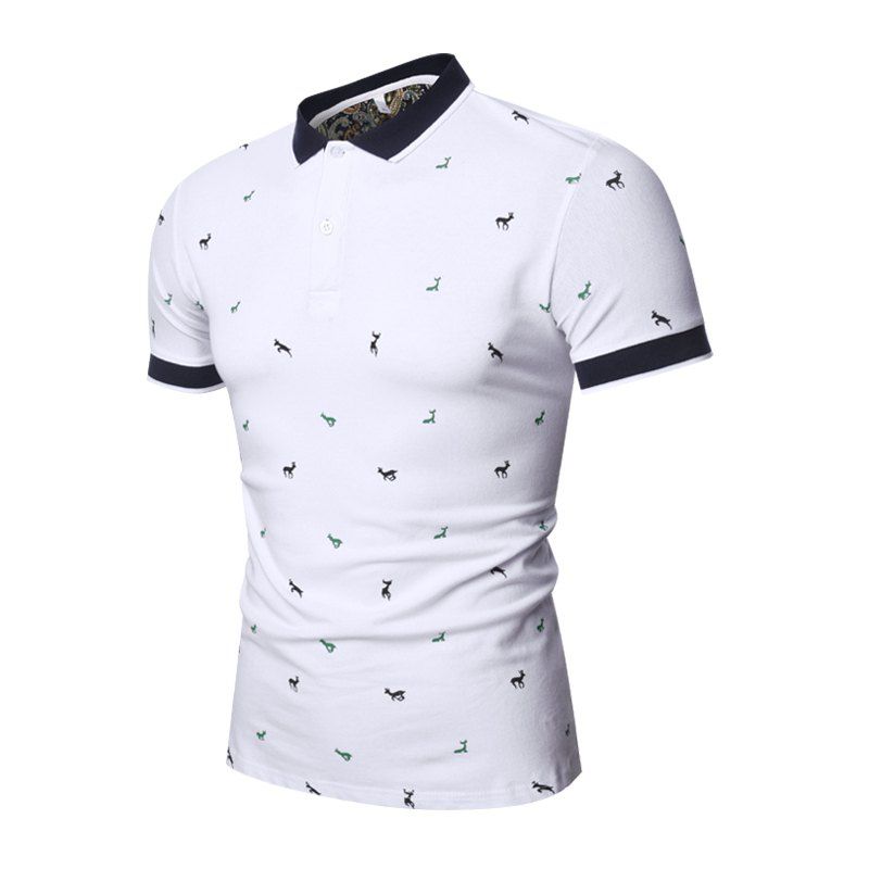 

Fashion Print Summer Lapel Men's Short Sleeve Polo Shirt, White