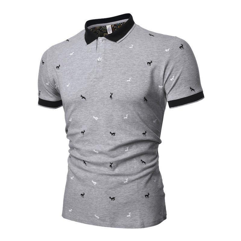 

Fashion Print Summer Lapel Men's Short Sleeve Polo Shirt, Gray