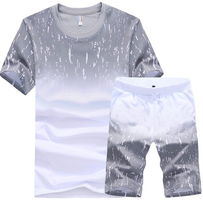 

Summer Fashion Snowflake Man Short Sleeve T-shirt Suit, Gray