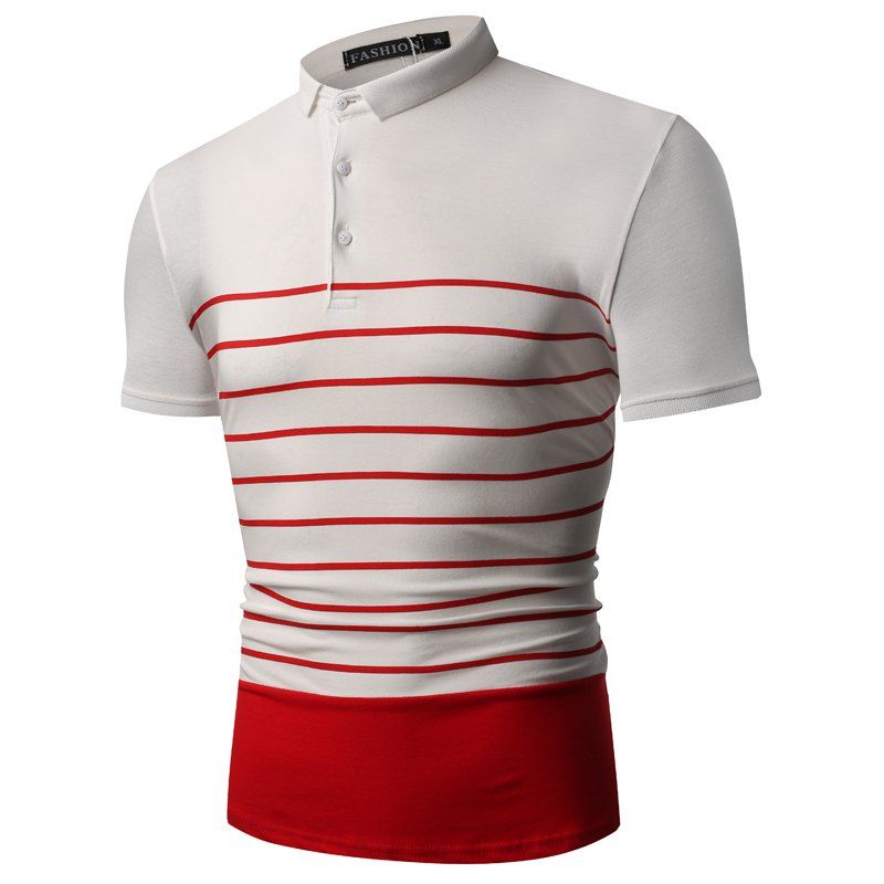

Summer Fashion Streak Lapel Men's Short Sleeve Polo Shirt, Red