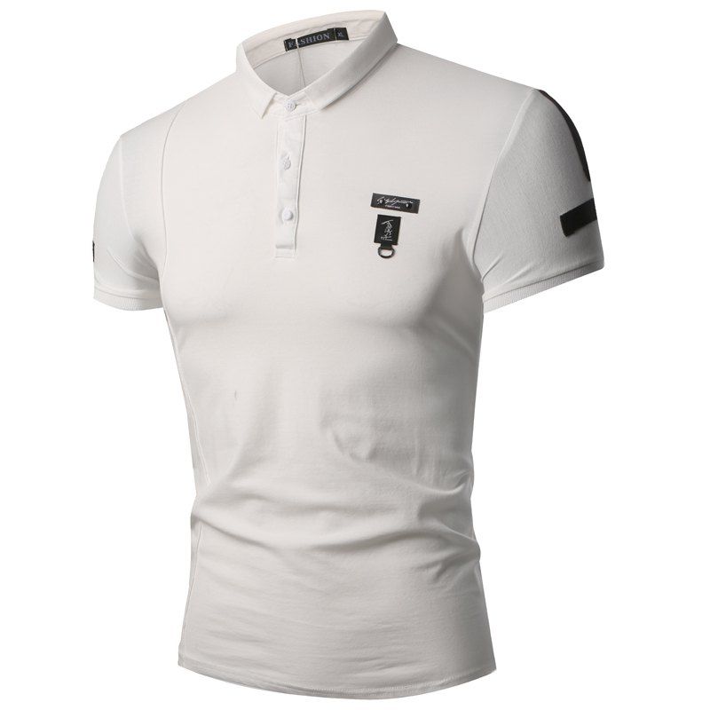 

Fashionable Summer Business Pure Color Lapel Men's Short Sleeve Polo Shirt, White