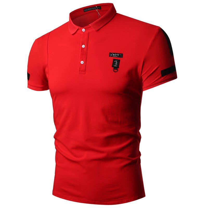 

Fashionable Summer Business Pure Color Lapel Men's Short Sleeve Polo Shirt, Red