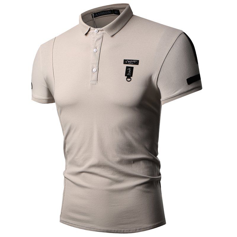 

Fashionable Summer Business Pure Color Lapel Men's Short Sleeve Polo Shirt, Light khaki