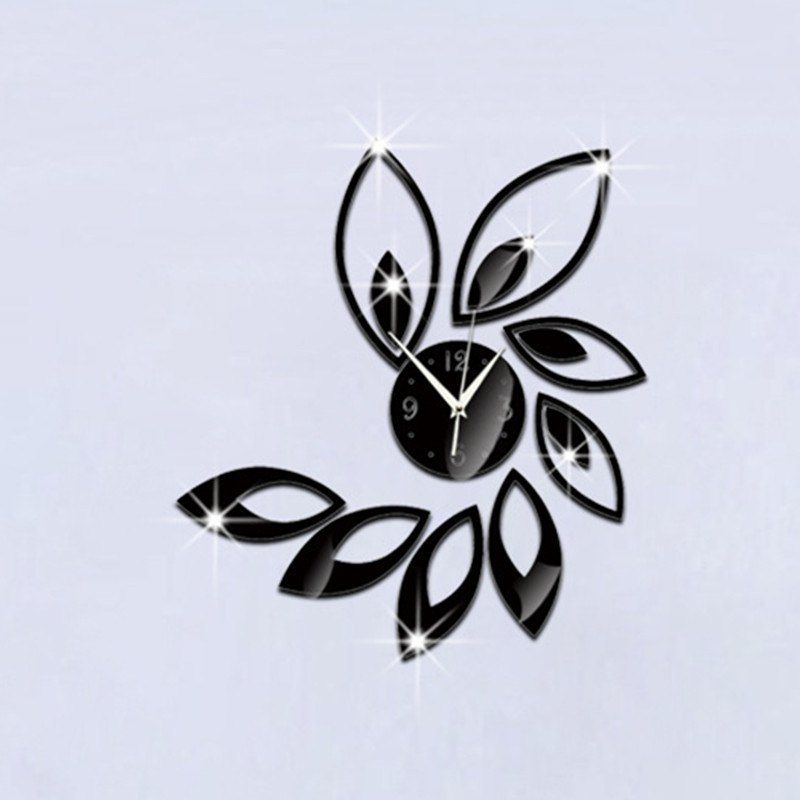 

DIY Creative Rhombus Leaf Acrylic Wall Clock Fashion Modern Wall Decal, Black