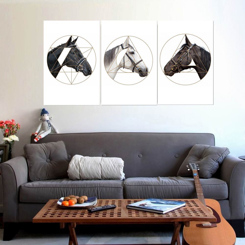

W232 Horse Frameless Wall Canvas Prints for Home Decorations 3 PCS, Multi-a