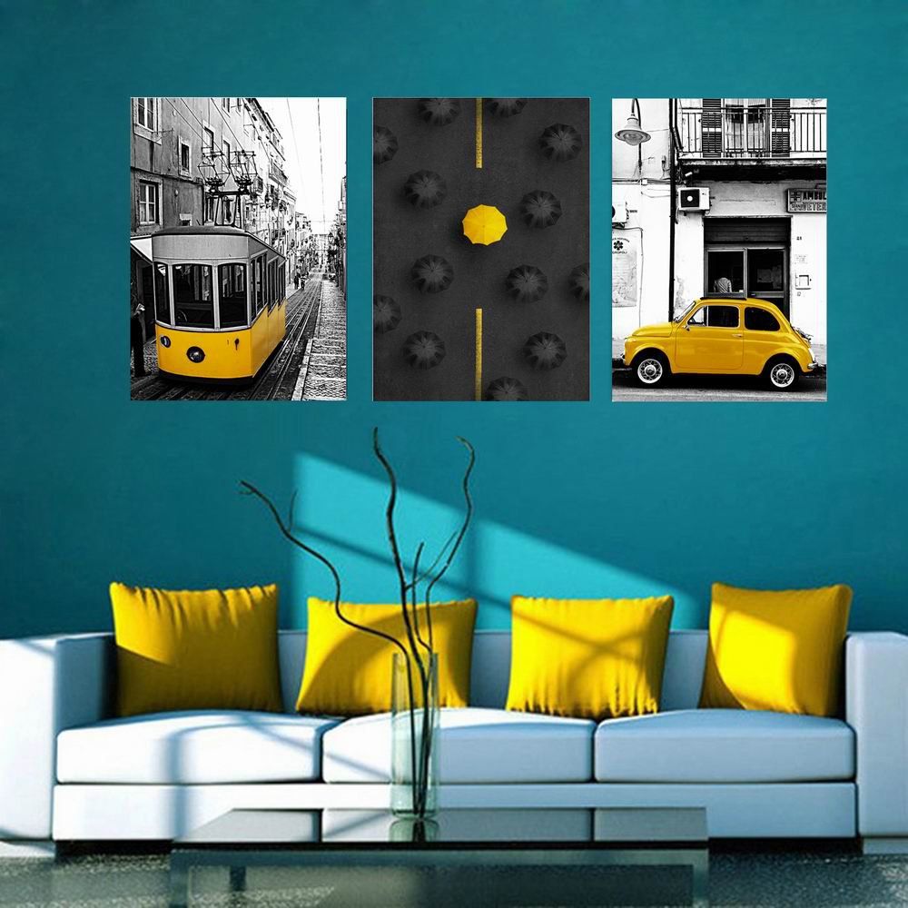 

W233 Retro Street Frameless Wall Canvas Prints for Home Decorations 3 PCS, Multi-a