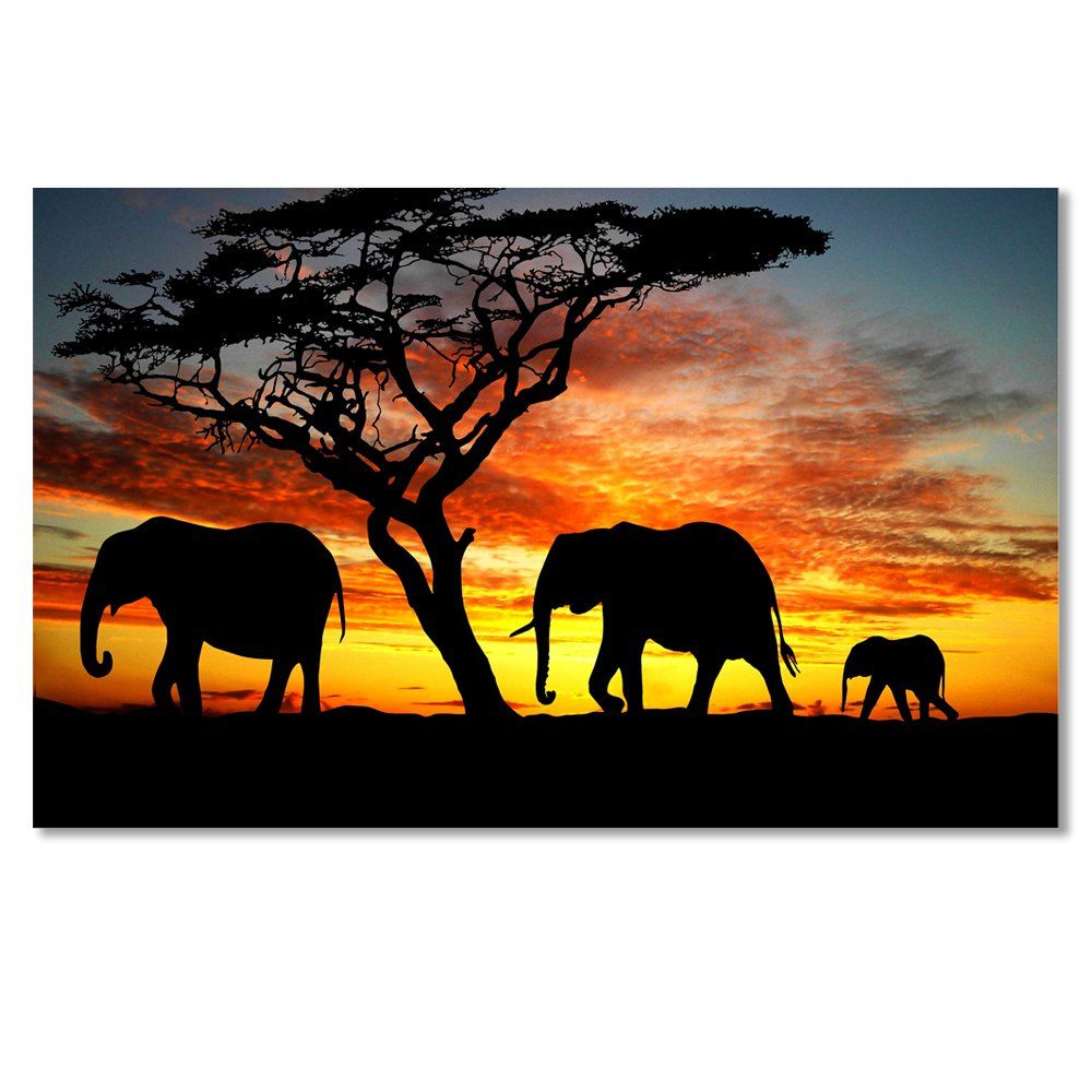 

W239 Elephants Unframed Art Wall Canvas Prints for Home Decorations, Multi-a