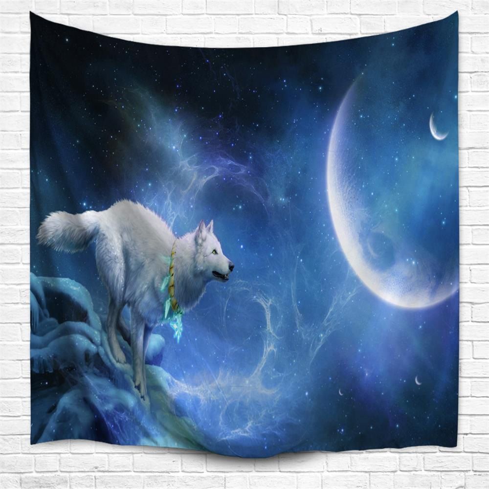 

Night Sky Snow Wolf　3D Printing Home Wall Hanging Tapestry for Decoration, Multi-a