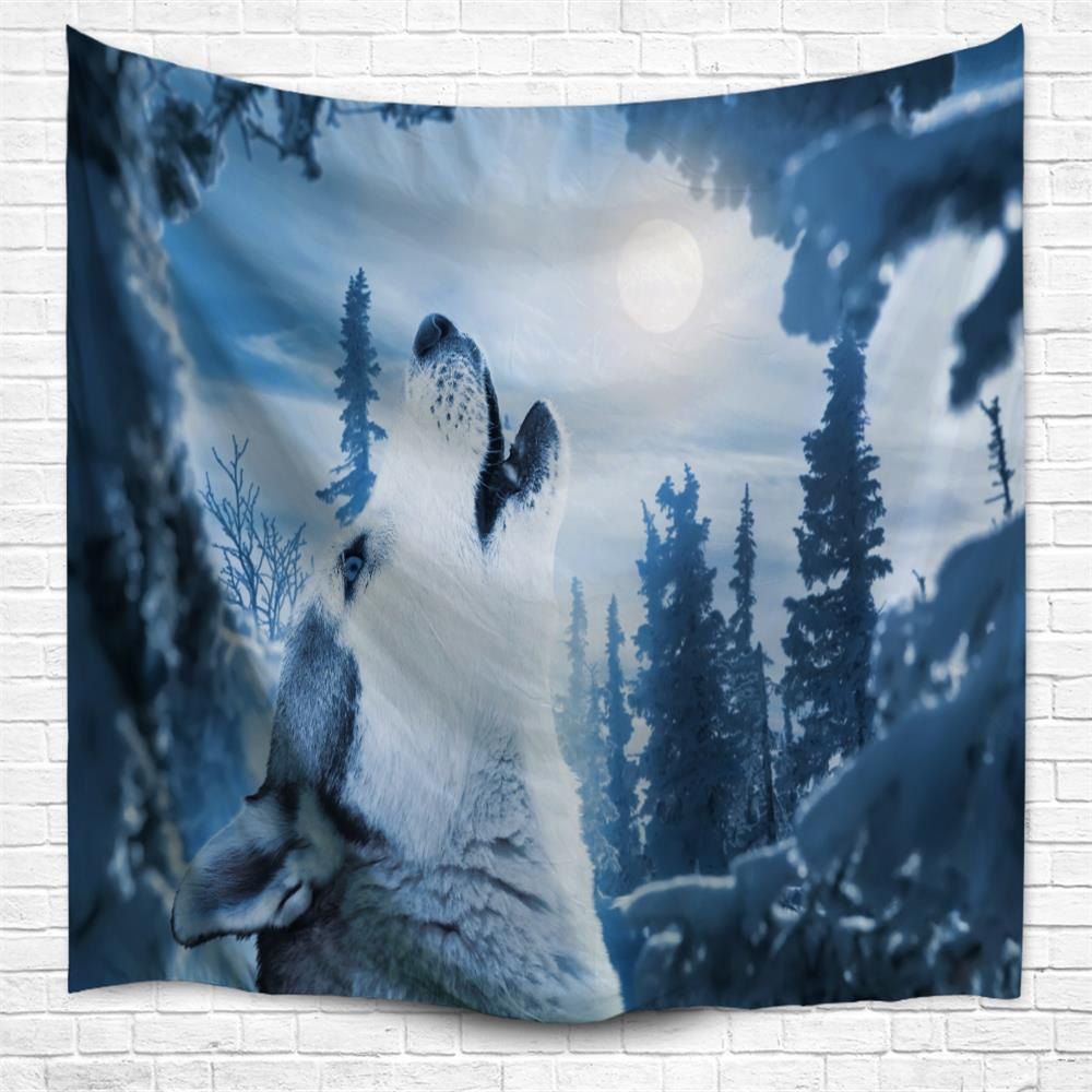 

Snow Mountain Wolf 3D Printing Home Wall Hanging Tapestry for Decoration, Multi-a