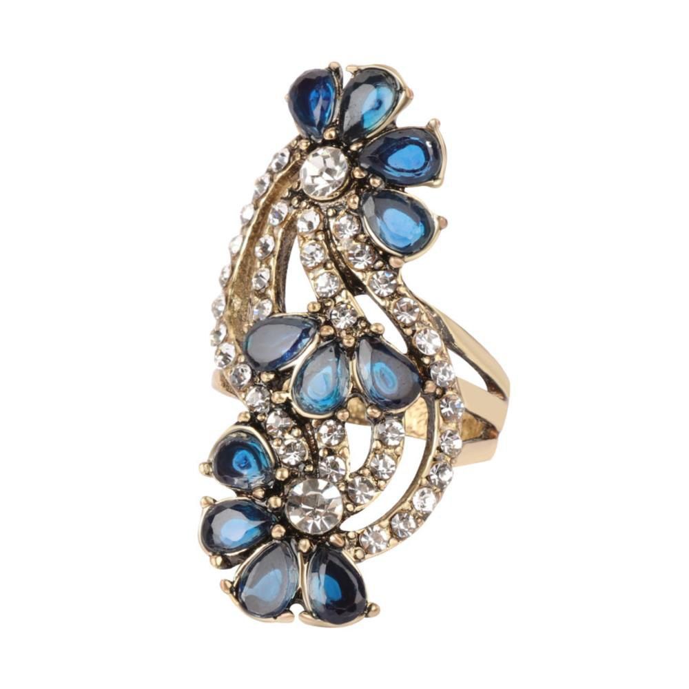 

Artificial Diamond Flower Blue Crystal Ring, Orange gold