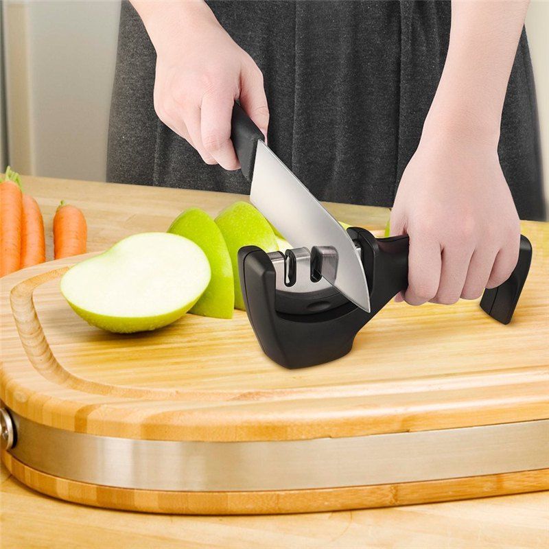 

Professional Kitchen Knife Sharpener 3 Stage Diamond Sharpening Tool, Black