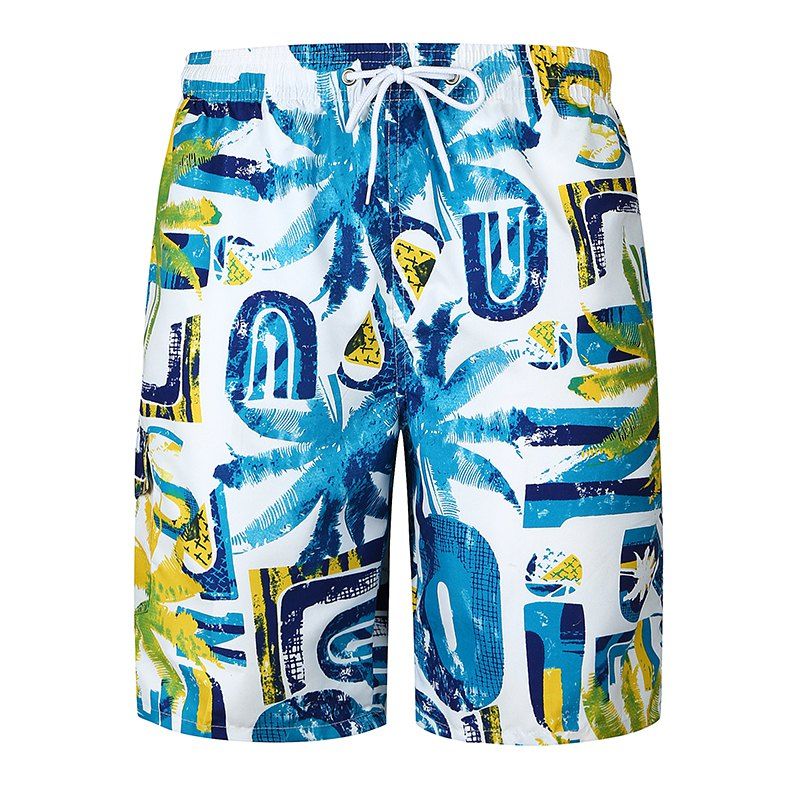 

New Coconut Tree Print Beach Casual Shorts, Blue