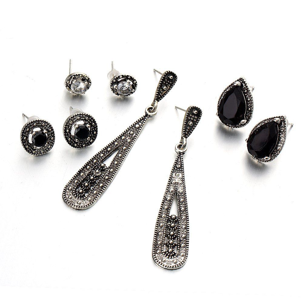 

Bohemian Black Diamond Long Zircon 4 Pair Earrings Combination