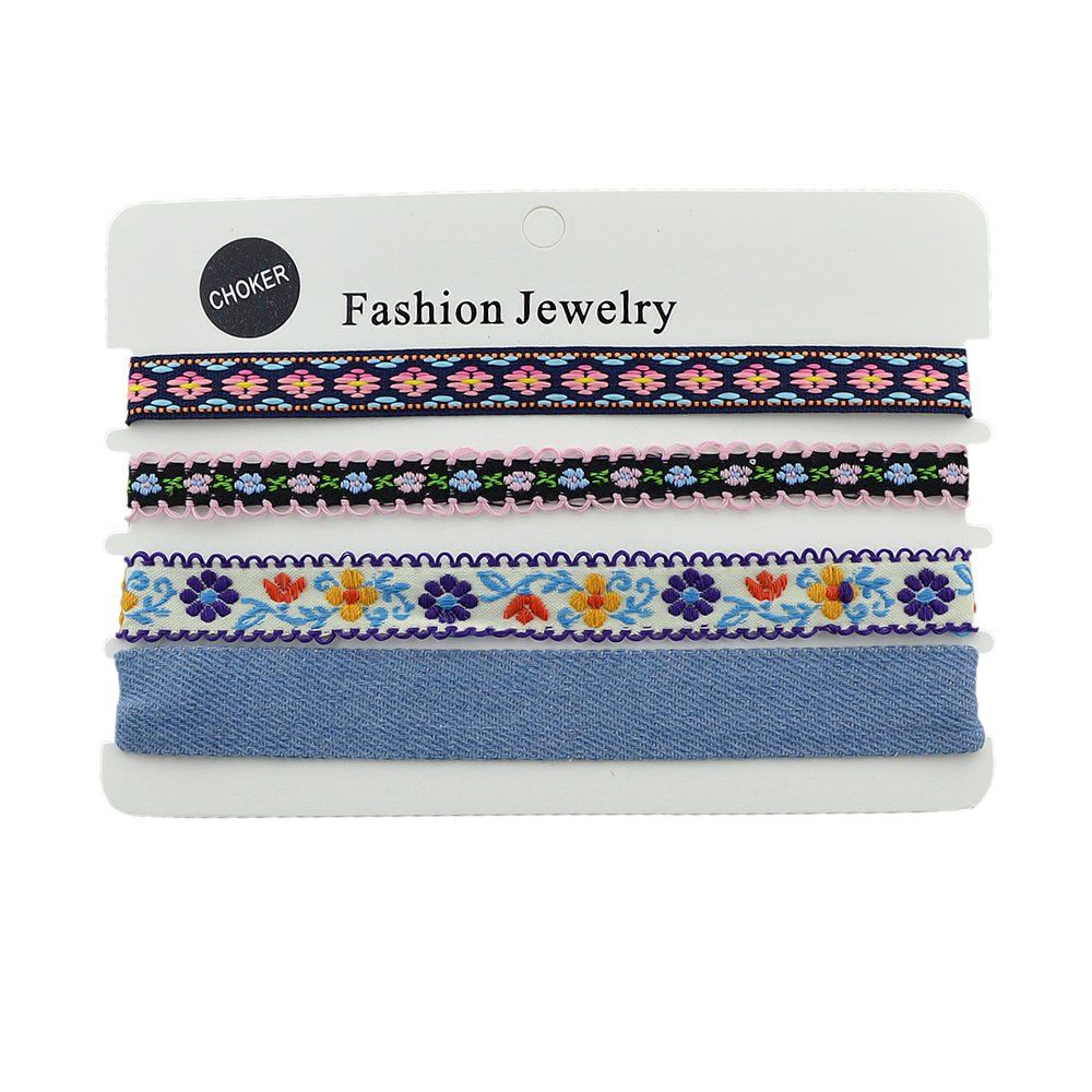 

Colorful Flower Embroidery Pattern Lace Choker Necklace, Black