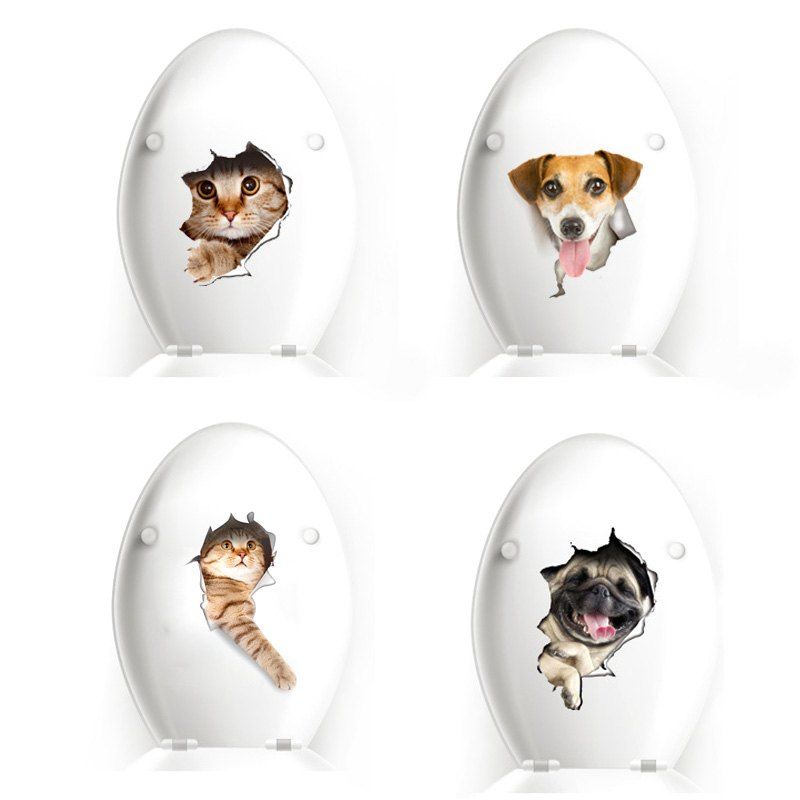 

3D Broken Wall Cartoon Pasted Cat And Dog Waterproof Decoration, Multi-a