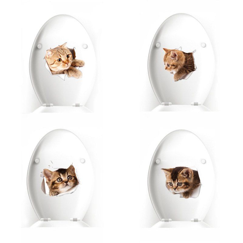

3D Broken Wall Cartoon Pasted Cat And Dog Waterproof Decoration, Multi-b