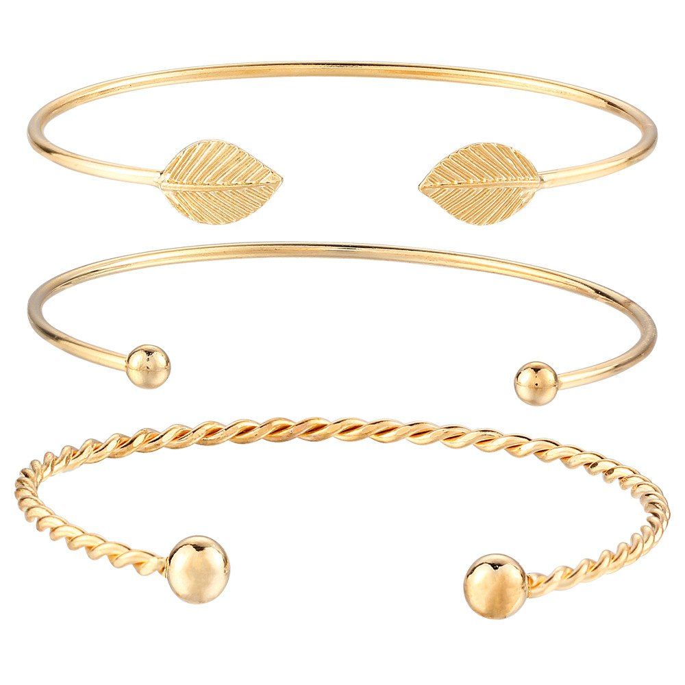 

Popular Fashion Personality Leaves 3pcs Open Bracelets, Gold