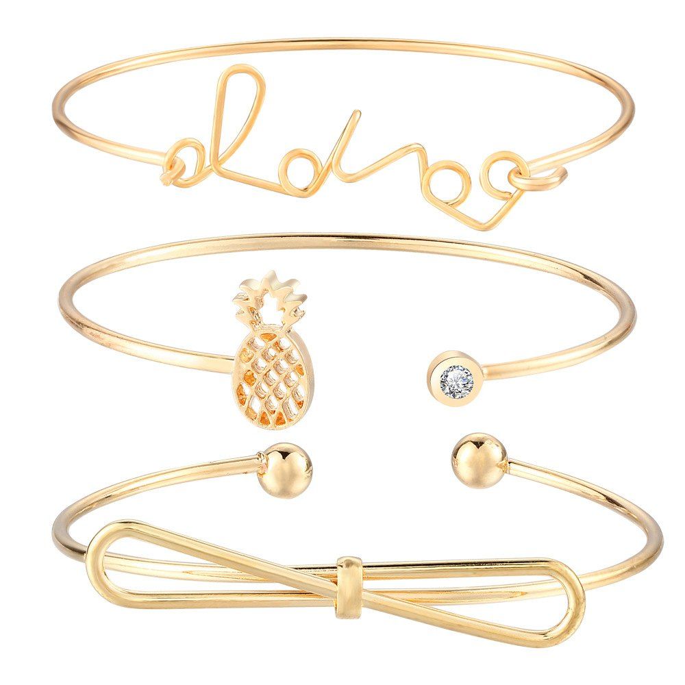 

New Type of Character Letter Bowknot Pineapple Bracelet, Gold