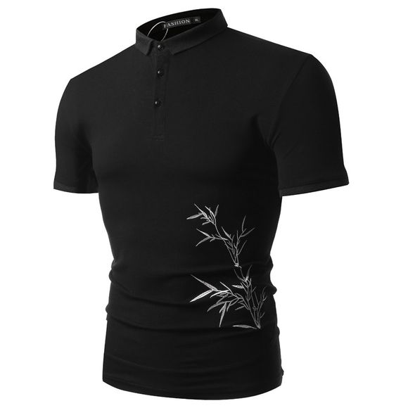 Chemise à manches courtes pour hommes brodée à la mode estivale - Noir 2XL
