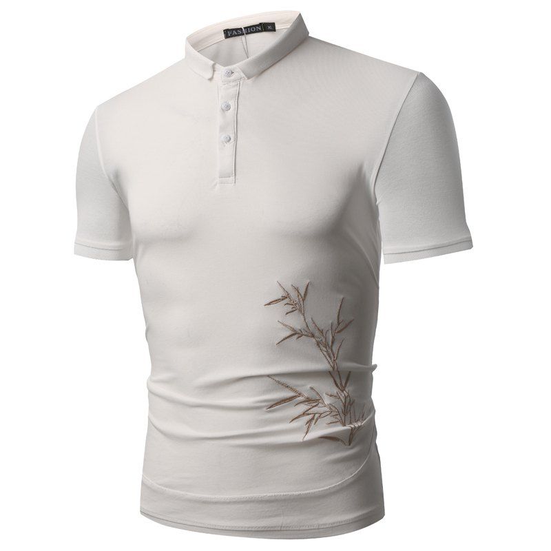 

Summer Fashion Embroidered Body Lapel Men's Short Sleeve Polo Shirt, White