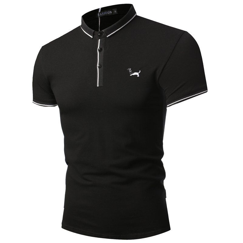

Summer Fashion Collar Color Lapel Men's Short Sleeve Polo Shirt, Black